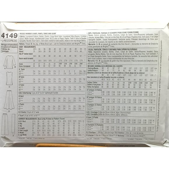 UNCUT Simplicity 4149 Womens Tunic Pants & Scarf Sewing Pattern Size BB 20W-28W - Picture 2 of 2